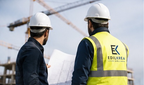 Tecnici EDILKREA in cantiere durante lavori edili a Gela
